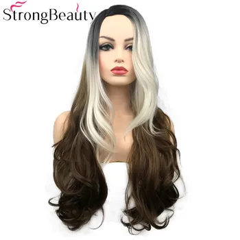 StrongBeauty Синтетические Длинные натуральные волнистые парики Омбре, Женский парик, монолитные волосы для косплея, много цветов
