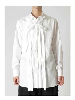 Рубашки с оборками и лентой, роскошный дизайн, мужские рубашки yohji yamamoto homme, повседневная рубашка, белые топы для женщин