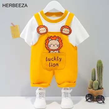 6 Цветов, комплект детской одежды для новорожденного мальчика, комбинезон с рисунком Льва, Летний комбинезон для малышей, мужская одежда, 2 предмета