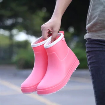 Женские модные новые непромокаемые ботинки с короткой трубкой, нескользящие непромокаемые ботинки, теплые рабочие непромокаемые ботинки из хлопка, размер 36-40
