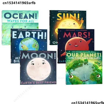 6 шт., Земля, Луна, Элементы океана, Солнце, Марс, планета Вселенной, английская книжка с картинками