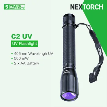 Ультрафиолетовый фонарик Nextorch C2UV с 4 батарейками типа АА, водонепроницаемый, длина волны 405 нм, светоотдача 500 МВт, для домашнего использования