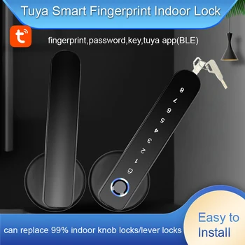 Дверной замок WAFU 017B Tuya Smart Life с паролем по отпечатку пальца, приложение Bluetooth, механический ключ для разблокировки правой или левой открывающейся двери