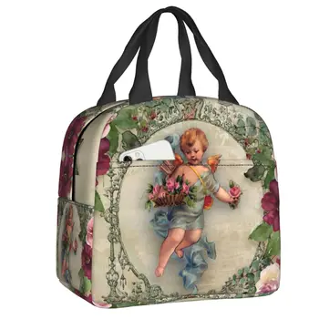 Винтажная Розовая Викторианская сумка Angel для ланча, женская термоизолированная коробка для ланча, Школьные Рабочие сумки для пикника
