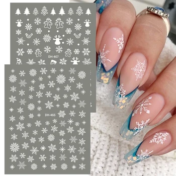 Наклейки для дизайна ногтей в виде белой Снежинки, 3D Клейкие наклейки, Зимние Снежинки, Слайдеры в виде Рождественской елки, Маникюр для украшения ногтей TRDH-466