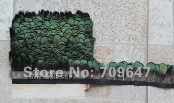 Бахрома из перьев фазана Леди Амхерст, натуральный Зеленый Бронзовый цвет, 2 ярда, Высота отделки 5,0 см, кружево из перьев