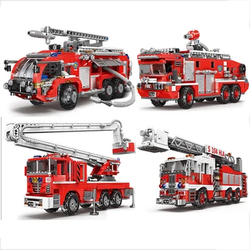 Имитация Городского Пожарного, Спасательного Инженерного транспортного средства, Подвижный Строительный блок, набор моделей пожарной машины, Детская Собранная игрушка в Подарок