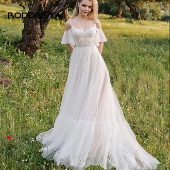 RODDRSYA Элегантное Свадебное платье Трапециевидной формы с открытыми плечами и рукавами 