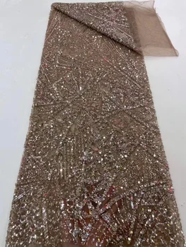 Африканский Жених Кружевная ткань с блестками Высокого Качества 2023, Вышивка тяжелыми бусинами, Французский Тюль, Кружевное Нигерийское Свадебное платье
