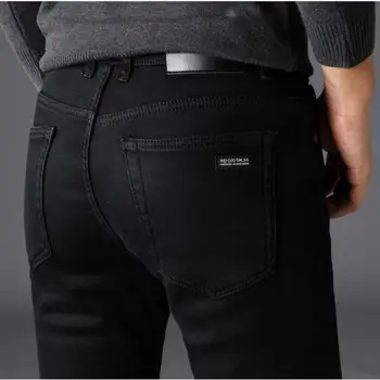Мужские Классические джинсы Продвинутого модного бренда Jean Homme Man, мягкие стрейчевые черные байкерские джинсовые брюки Masculino, Мужские Брюки, Комбинезон