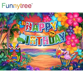 Веселое дерево Лето, фон Для Вечеринки С Днем Рождения, Праздничные приморские деревья, Тропические цветы Фламинго, пляж Алоха, Фон для фотосессии