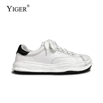 Мужские кроссовки YIGER, новинка весны, пара кожаных туфель с острым носком на платформе в стиле ретро, мужская повседневная обувь Mihara Kangyu, кроссовки 2023