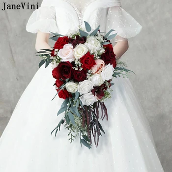 Свадебный Букет с Водопадом JaneVini Fleurs Artificielles Винтажные Бордовые Белые Розовые Свадебные Букеты Из Искусственных цветов