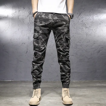 Уличная мода, мужские Джинсы, Эластичные повседневные брюки-карго с множеством карманов, мужские джоггеры в стиле хип-хоп, Мужские Камуфляжные брюки в стиле милитари