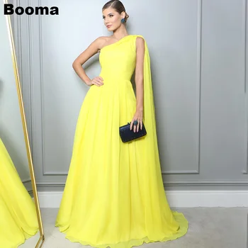 Вечерние платья Booma из желтого шифона трапециевидной формы длиной до пола на одно плечо, вечерние платья для выпускного вечера для женщин, платья для официальных мероприятий