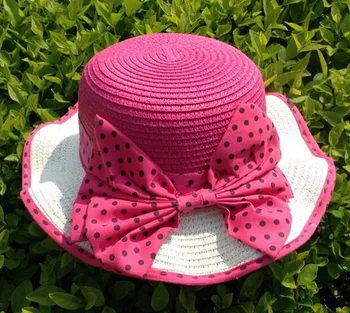 50 шт./лот точечный бант волна прилив соломенная шляпа летняя солнцезащитная кепка для девочек пляжная солнцезащитная шляпа детская летняя соломенная шляпа