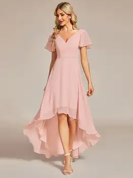 Элегантные вечерние платья с V-образным вырезом и коротким рукавом, потайная молния Длиной до колен, 2023 Самых красивых розовых платьев подружек невесты
