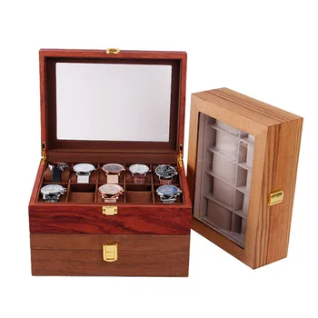 Деревянная коробка для часов, чехол-органайзер, дисплей для мужчин и женщин, 2/20 слотов, Деревянная коробка с прозрачным стеклом, Винтажный стиль