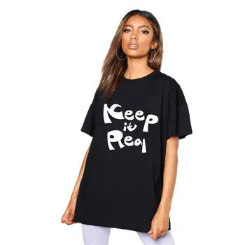 Женская футболка Keep It Real, Летние женские футболки, Хлопковые Свободные белые рубашки с коротким рукавом