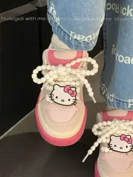 Женская парусиновая обувь с рисунком Аниме Kawaii Sanrio Hello Kitty, Весенне-осенняя новая студенческая мода, универсальные нишевые кроссовки, повседневные ретро