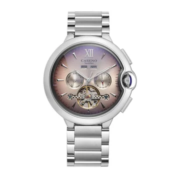 Часы Tourbillon Сапфировое зеркало 10 мм Ультратонкие автоматические светящиеся водонепроницаемые роскошные мужские деловые механические часы