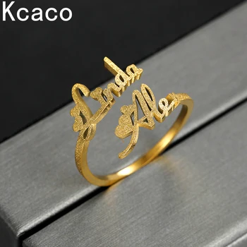 Индивидуальное Матовое двойное кольцо с именами из нержавеющей Стали 1,5 мм, Регулируемое Персонализированное письмо, семейные кольца для влюбленных, подарок для женщин и мужчин