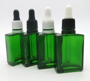200 шт./лот, 30 мл, кобальтово-зеленая плоская квадратная стеклянная бутылка, 1 унция, пустой стеклянный контейнер для капельниц