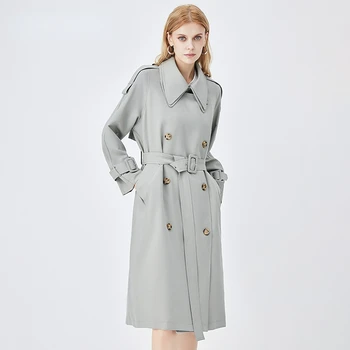 Ветровка с двойным воротником, Женский длинный тренч, осеннее пальто, Классический объемный вертикальный эполет в британском стиле, офисные пальто