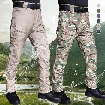 Мужские водонепроницаемые брюки-карго с несколькими карманами, военные камуфляжные брюки, Осенние мужские Джоггеры для бега Трусцой на открытом воздухе, Водонепроницаемые тактические брюки