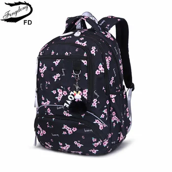 Школьный рюкзак Fengdong Cherry blossoms для женщин, черная розовая сумка для книг с цветочным рисунком, школьные сумки для девочек, милая сумка для книг с цветочным рисунком