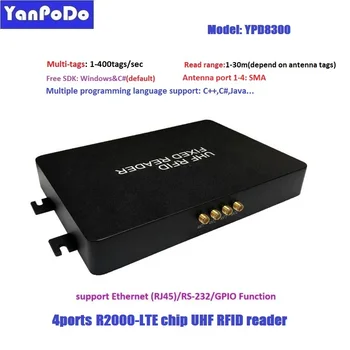 Yanpodo long range 1-30 м uhf rfid 4 порта фиксированный считыватель TCP IP аналогичный impinj r2000 бесплатный C ++ SDK отслеживание активов подсчет животных