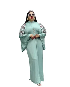 Африканские платья больших размеров для женщин, Макси-халат с длинным рукавом, Дубай, Турция, Кафтан, Абайя, Одежда с цветочной вышивкой, Косплей Костюм