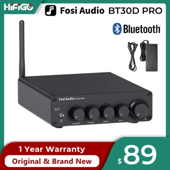 Fosi Audio BT30D PRO Bluetooth Усилитель звуковой Мощности 2,1 Канальный Усилитель Аудио Ресивер для Динамика Сабвуфер 165Wx2 + 350 Вт BT30D PRO
