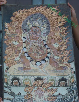 35-дюймовая подставка для тибетской шелковой вышивки, 6 Рук, Махакала, Гневное Божество, Тханка, Роспись