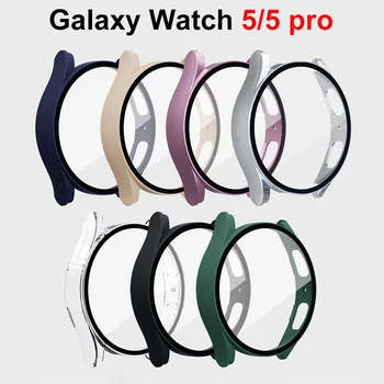 Стекло + чехол для Samsung Galaxy Watch 5 40 мм 44 мм аксессуары Чехол-бампер для ПК, универсальная защитная пленка для экрана Galaxy Watch 5 pro 45 мм