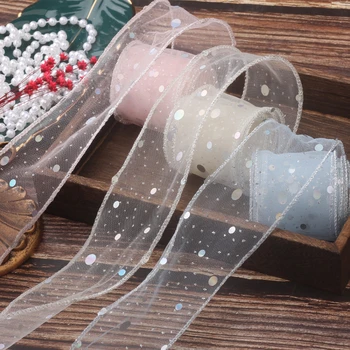 50 мм лента из органзы с лазерным принтом в горошек, блестящая сетка-русалка, кружевной тюль для подарочной упаковки, рождественские принадлежности для рукоделия, бант для волос