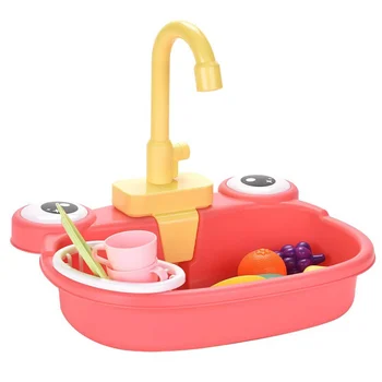 Набор игрушек для детской кухонной раковины в стиле милой лягушки, электрическая посудомоечная машина с автоматической системой циркуляции воды для детей