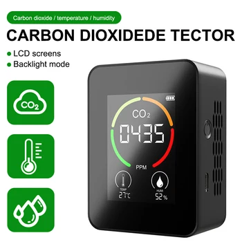 Портативный измеритель CO2 Перезаряжаемый умный монитор качества воздуха с ЖК-дисплеем Датчик углекислого газа Тестер для дома Школы Офиса