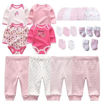 Подарочный комплект одежды для новорожденных, 23 шт./лот, Боди + Брюки + Шапка + Перчатки + Носки, Одежда для маленьких мальчиков от 0 до 3 и от 3 до 6 месяцев для девочек, одежда для малышей