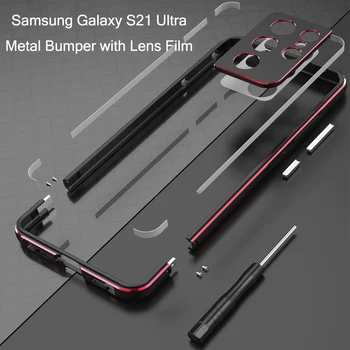 Горячая! Алюминиевый Металлический бампер для Samsung S21 Ultra Film Border Galaxy S21 Ultra 5G Чехол Carmera + защитная рамка