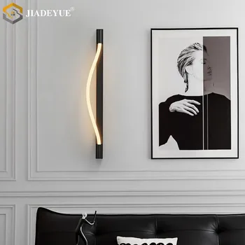 Современный минималистичный светодиодный настенный светильник черного цвета из нержавеющей стали, скандинавский высококлассный настенный светильник для гостиной, прикроватный светильник в спальню с прямой полосой