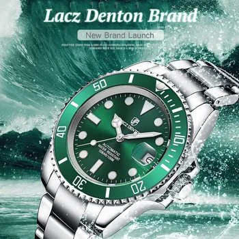 Новые Мужские часы для дайвинга, автоматические, люксовый бренд Lacz Denton, Сапфировые механические часы, Мужские календари, светящиеся часы Water Ghost Green,