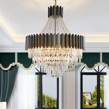 Большая Хрустальная Люстра для гостиной в стиле Лофт, светодиодная подвесная лампа, Украшение интерьера, Роскошный Вестибюль отеля, светильник, Черный