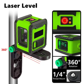 Горячая продажа 2 линии Лазерный уровень самонивелирующийся (4 градуса) Зеленый Лазер с красным лучом, горизонтальная и вертикальная поперечная линия с магнитным основанием