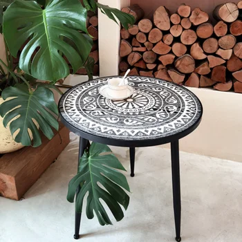 Чайные столики в стиле бохо, винтажные балконные столики из массива дерева, Маленькие круглые столики в марокканской пасторальной стилистике, деревянный столик для дома, журнальный столик в гостиной