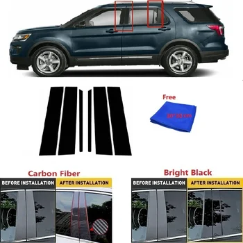 Углеродное волокно, черная Автомобильная Оконная Дверная колонна, накладка на стойку BC, подходит для Ford Explorer 2011-2019, наклейка на ПК с зеркальным эффектом