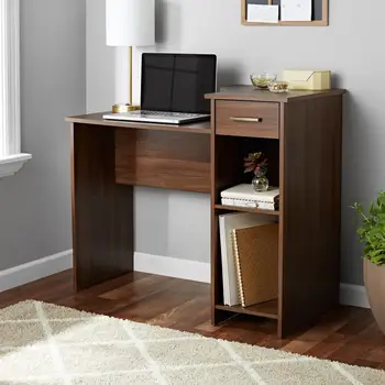 Студенческий письменный стол с выдвижным ящиком, отделка из черного дерева, Домашний Компьютерный стол, Офисный стол