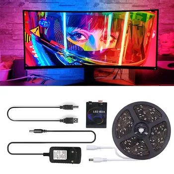 5v WS2812B USB Светодиодная лента 1 М 2 М 3 М 4 М 5 М 5050 RGB Dream Color Ambient TV Комплект для Фонового освещения экрана настольного ПК