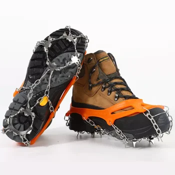 Зубчатый стальной шип для захвата льда для обуви, Противоскользящие шипы для лазания по снегу, Скобы, Цепные когти, захваты, чехол для ботинок