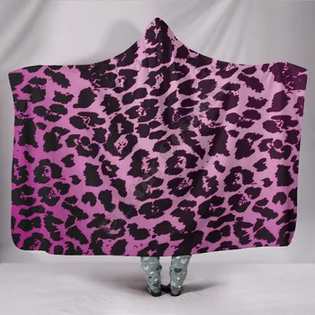 Розовое Леопардовое Носимое Одеяло с 3D принтом Для взрослых и детей, Различные типы Одеял с капюшоном, Флисовое одеяло 02